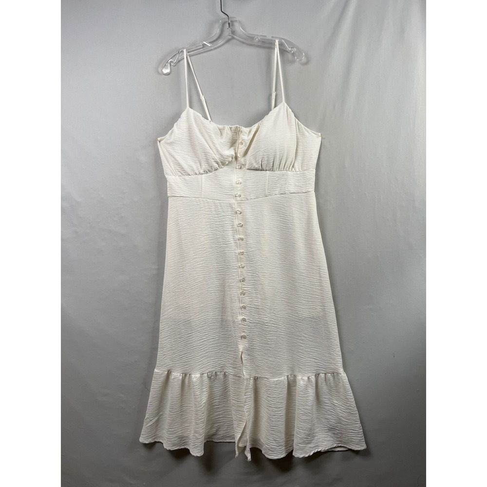 No Boundaries Midi Dress Womens XXL 20 Cream New Button Smocked Ruffle